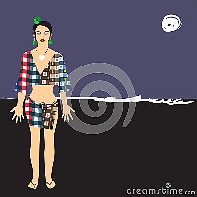 Illustration of a beach dress with a sarong motif Bali, Indonesia Stock Photo