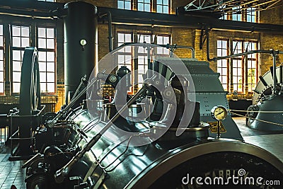 Lemmer, Netherlands - August 11, 2022: Machine hall with turbine in the world's largest steam pumping station in Lemmer, Editorial Stock Photo