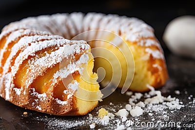 Lemon bundt cake (Babka) sprinkled with powdered sugar Stock Photo