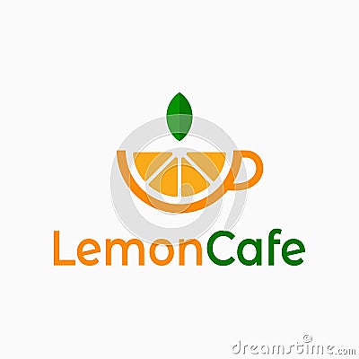 Lemon cafe logo. Cup of tea with lemon on white Vector Illustration