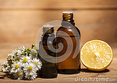 Lemon and Chamomile Essential Oil Stock Photo