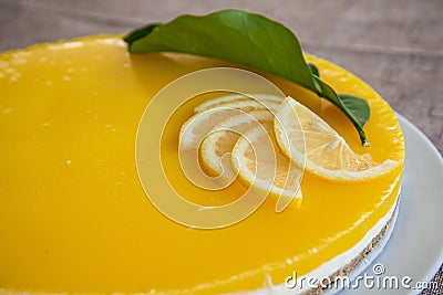 Lemon cheese cake. Gourmet Elba island bakery with local lemons. Stock Photo