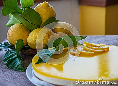 Lemon cheese cake. Gourmet Elba island bakery with local lemons. Stock Photo