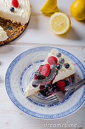 Lemon cheesecake with berries Stock Photo