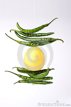 Lemon chilli totka or black magic hanging Stock Photo