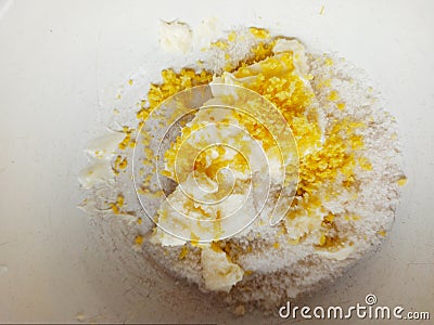 Lemon citron, butter and sugar for baking muffins Stock Photo