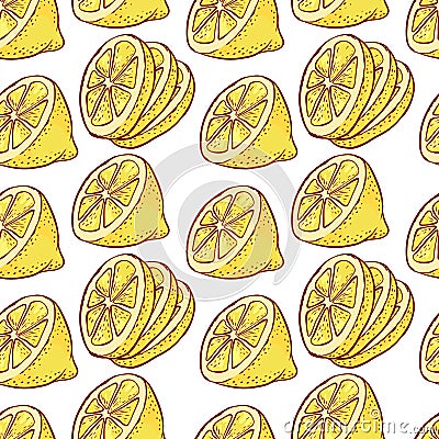 Lemon citrous slices seamless pattern. Vector background cut fruits with for design label juice, tea packaging or Vector Illustration