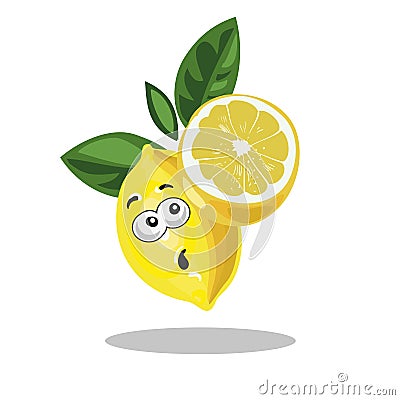 Lemon cute character surprised with half cut lemon Vector Illustration