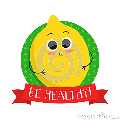 Lemon, cute fruit vector character badge Vector Illustration