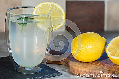 Lemon drink. Authentic home-made lemonade. Cool refreshing summer beverage Stock Photo