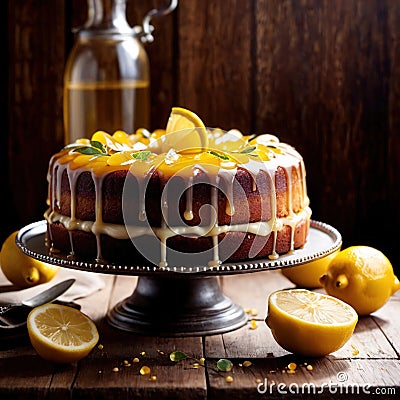 Lemon Drizzle Cake , traditional popular sweet dessert cake Stock Photo