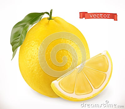 Lemon. Fresh fruit 3d realistic vector icon Vector Illustration