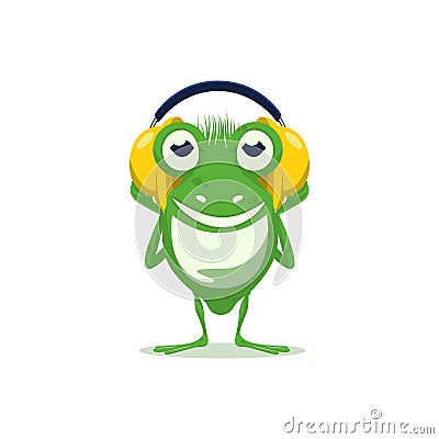 Lemon frog with lime headphones. Vector Illustration