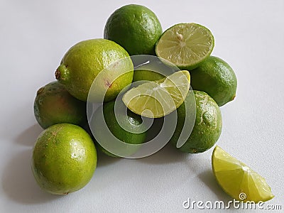 lemon fruit in pieces, whole and half Stock Photo