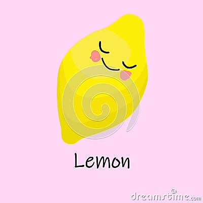 Lemon. funny comic character. learning words. interactive cards for children. Vector Illustration