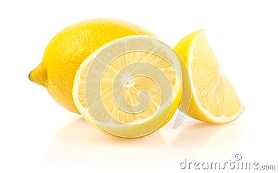Lemon with Half and Slice on White Background Stock Photo