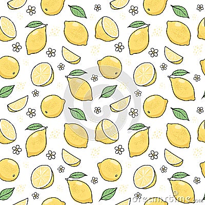 Lemon hand drawn seamless pattern. Vector illustration in doodle style Vector Illustration