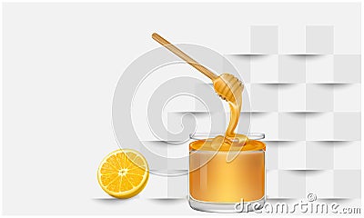 Lemon honey in a jar on paper cut background Vector Illustration