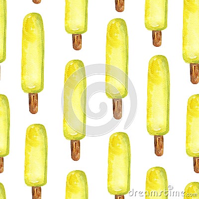 Lemon ice cream watercolor seamless pattern Cartoon Illustration