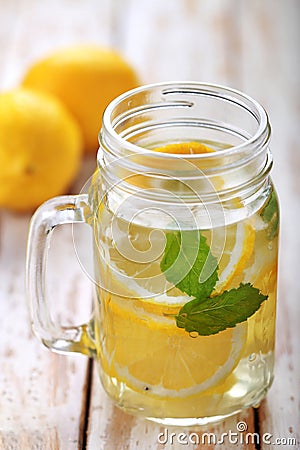 Lemon infused water for refreshment Stock Photo