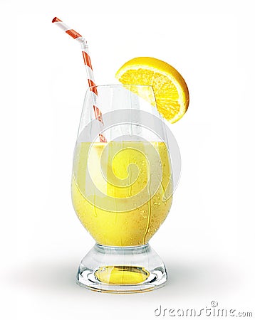 Lemon juice in a glass with straw and clove. Stock Photo