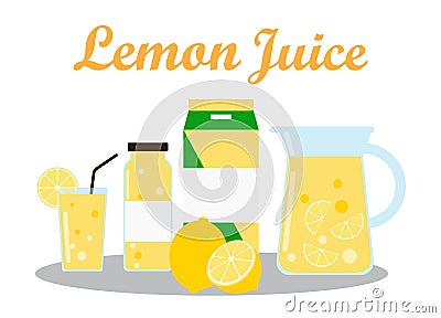 Lemon Juice with pack template packaging design Cartoon Illustration