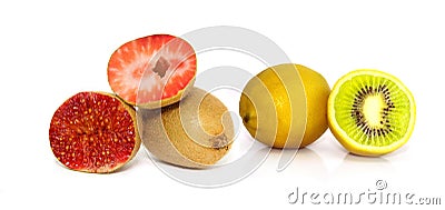 Lemon kiwi strawberry figs isolated Stock Photo