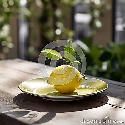 lemon on a light green plate 3 Stock Photo