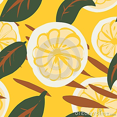 Lemon, lime, citrus slices stylized fruit pattern Vector Illustration