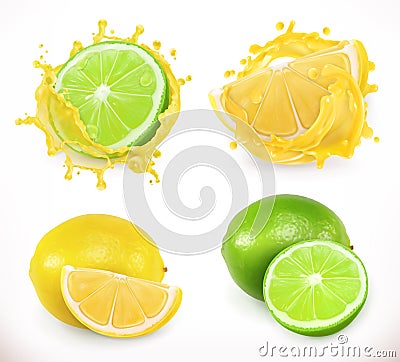 Lemon and lime juice. Fresh fruit, vector icon Vector Illustration