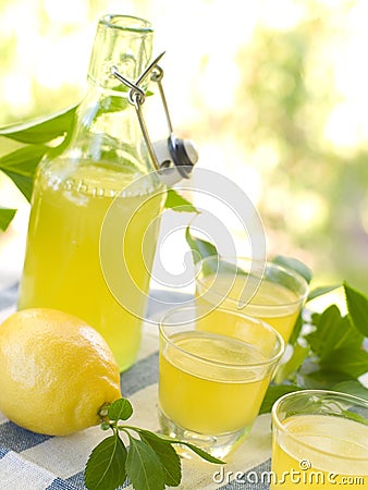 Lemon liqour (limoncello) Stock Photo