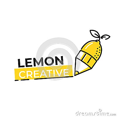 Lemon logo. Logotype with bright fresh lemonade. Summer drawing for a fruit shop Vector Illustration