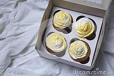 Lemon muffins cupcakes with butter cream Stock Photo