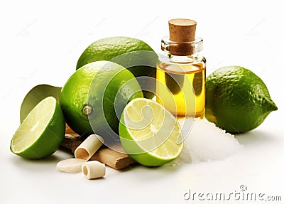 bottle organic skincare treatment body spa oil lemon natural lime. Generative AI. Stock Photo