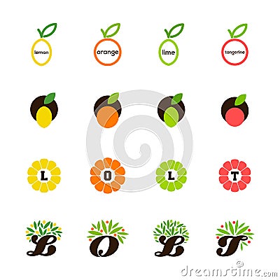 Lemon orange lime tangerine grapefruit. Set of elements Vector Illustration