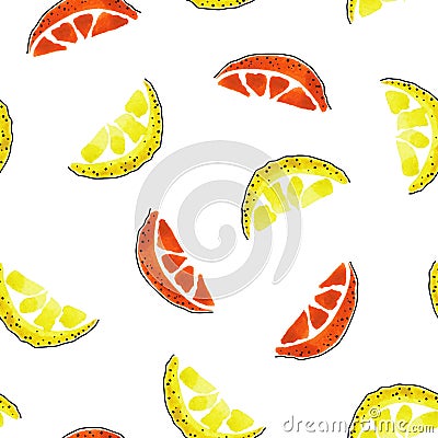 Lemon and orange slices ice cream watercolor seamless pattern. Suitable for curtains, wallpaper, fabrics, wrapping paper Stock Photo