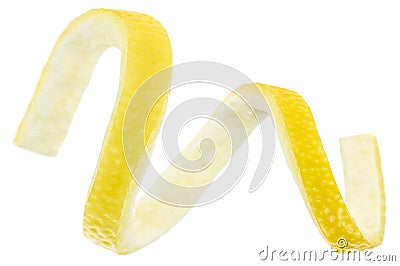 Lemon peel isolated on white background. Citrus twist peel Stock Photo