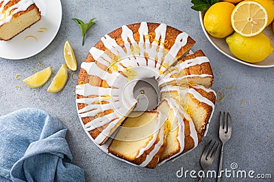 Lemon pound cake with powder sugar glaze Stock Photo