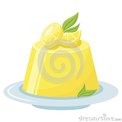 Lemon pudding, natural citrus delicious decorated snack Vector Illustration