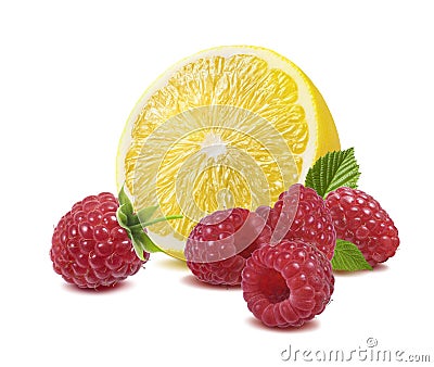 Lemon raspberry on white background Stock Photo