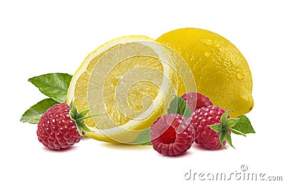 Lemon raspberry on white - horizontal composition Stock Photo