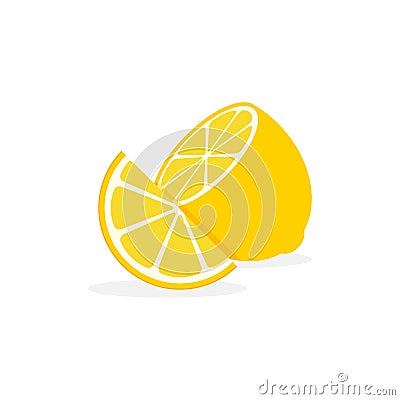 Lemon slice citrus fruit flat icon. Vector lemon half cut logo, yellow simple illustration Vector Illustration