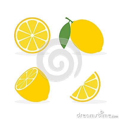 Lemon slice citrus fruit flat icon. Vector lemon half cut logo, yellow simple illustration Vector Illustration