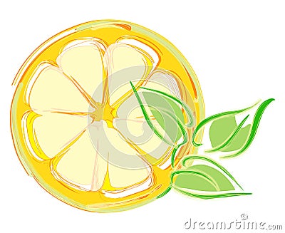 Lemon slice with leaves. artistic illustration Cartoon Illustration