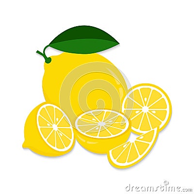 Lemon slices. Fresh citrus, half sliced lemons and chopped lemon Cartoon Illustration