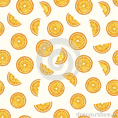 Lemon slices hand drawn vector seamless pattern. Delicious orange pieces texture. Fresh sour citrus fruit decorative Vector Illustration