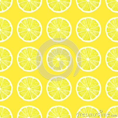 Lemon slices seamless pattern. Suitable for curtains, wallpaper, fabrics, wrapping paper.Watercolor citrus illustration. Cartoon Illustration