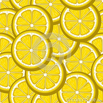 Lemon slices yellow seamless pattern. Vector image Cartoon Illustration