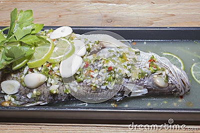 Lemon steamed snapper fish Stock Photo