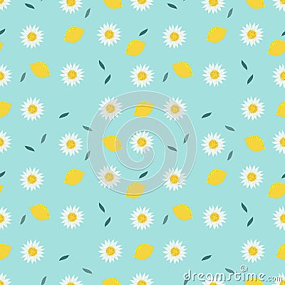 Lemon and sweet white flower seamless pattern Vector Illustration